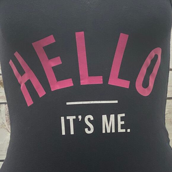 Hello It's Me Black Tank Top Woman's Size Small Adele Song Saying Cotton Shirt S - Picture 2 of 4